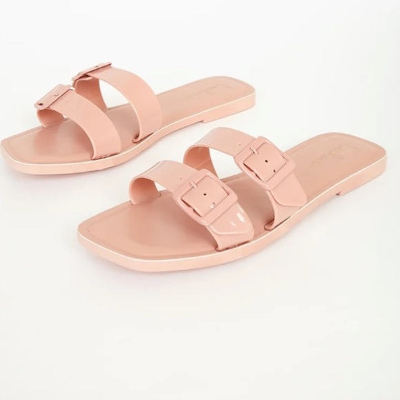 LULUS Roben Blush Pink Patent Buckled Slide Sandals - 9 - Picture 2 of 6